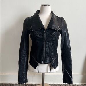 Lulu's Black Leather Jacket with Zipper Details